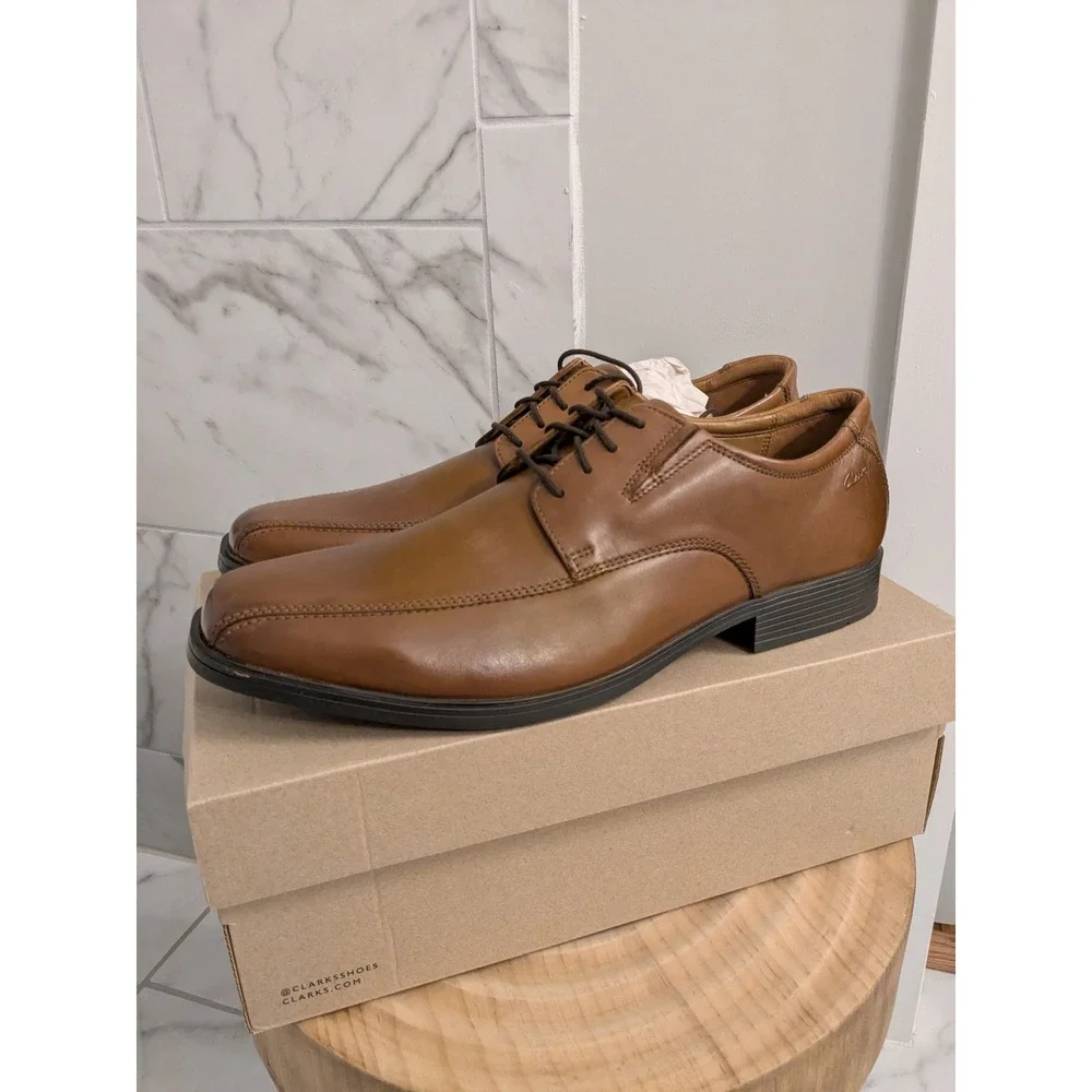 Clarks Tilden Walk Dark Tan Leather Dress Shoes Men's Size 14 M New‎ In Box